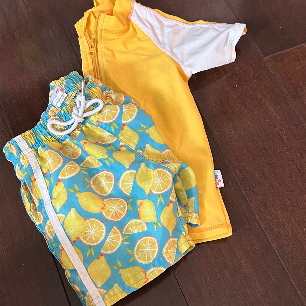 SwimZip 4T Boys Swim Trunks and Rash-guard Set, Lemons, Zipper Shirt, Swim Set - Picture 6 of 6